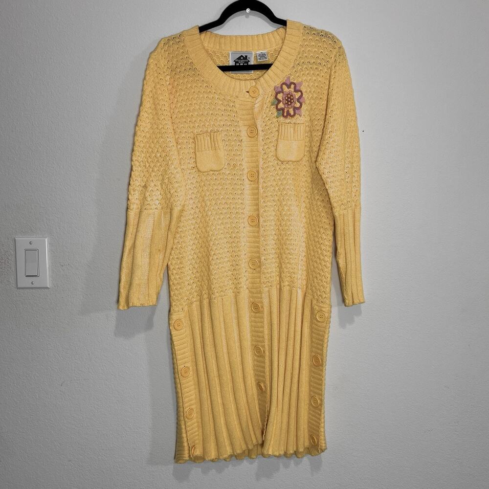 Storybook Knits Cardigan Sweater Size M Long Sunshine Bouquet Flower Grannycore